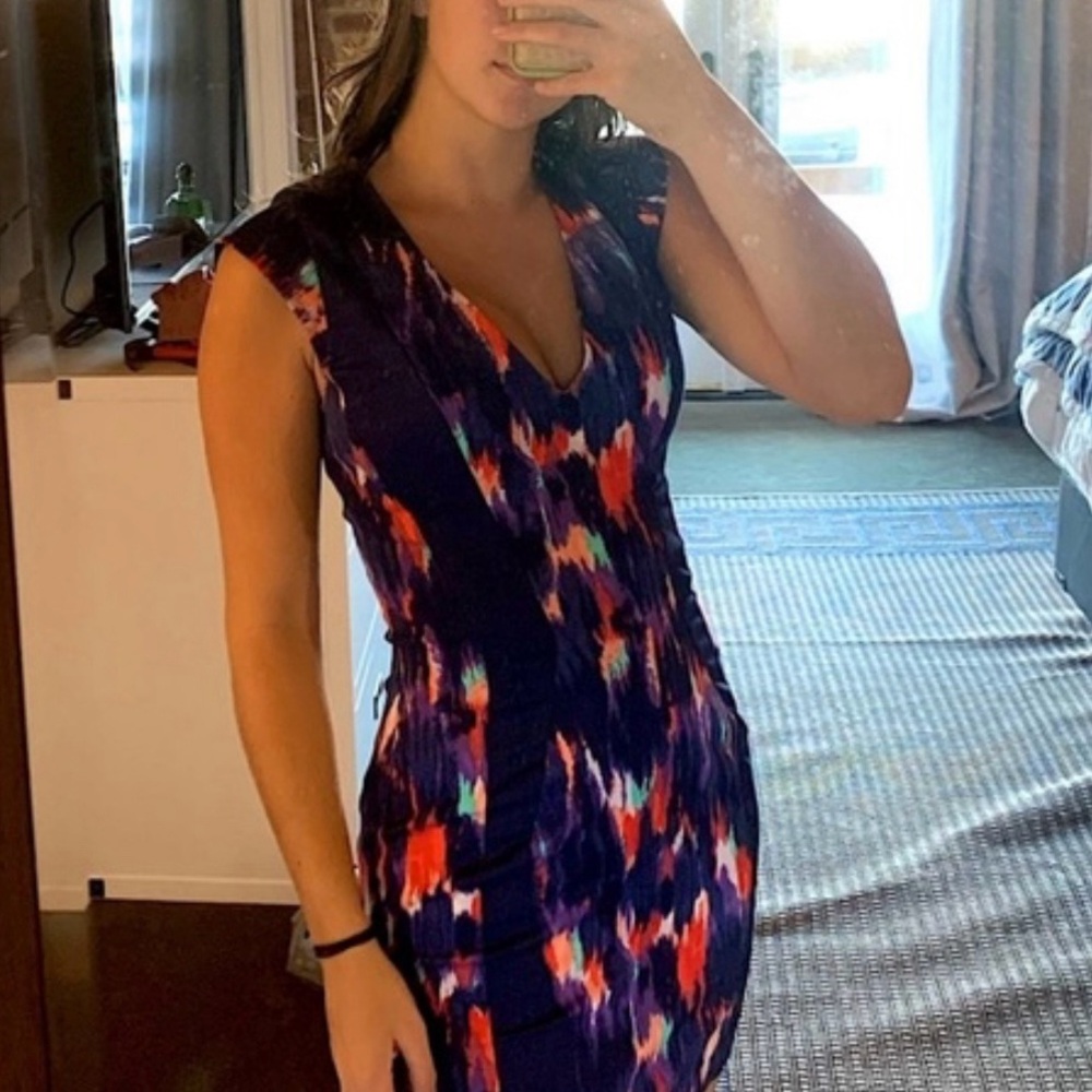 French Connection Blue and Orange Midi Dress